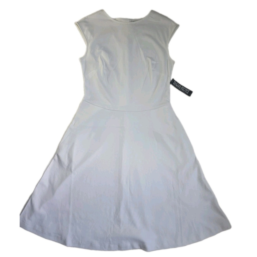 NWT NY&Co White Fit & Flare Skater Dress 100% Cotton Small Tall w/pockets